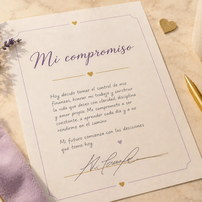 Página de compromiso personal con espacio para firmar